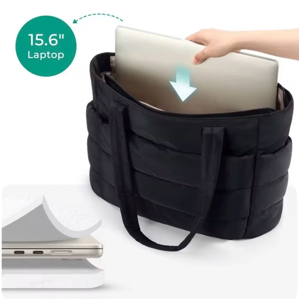 Sleek Black Quilted Laptop Tote Bag